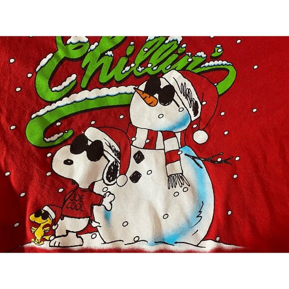 Vintage 90s Peanuts Snoopy Christmas Snowman Santa Joe Cool Shirt Small Holiday - Picture 3 of 5